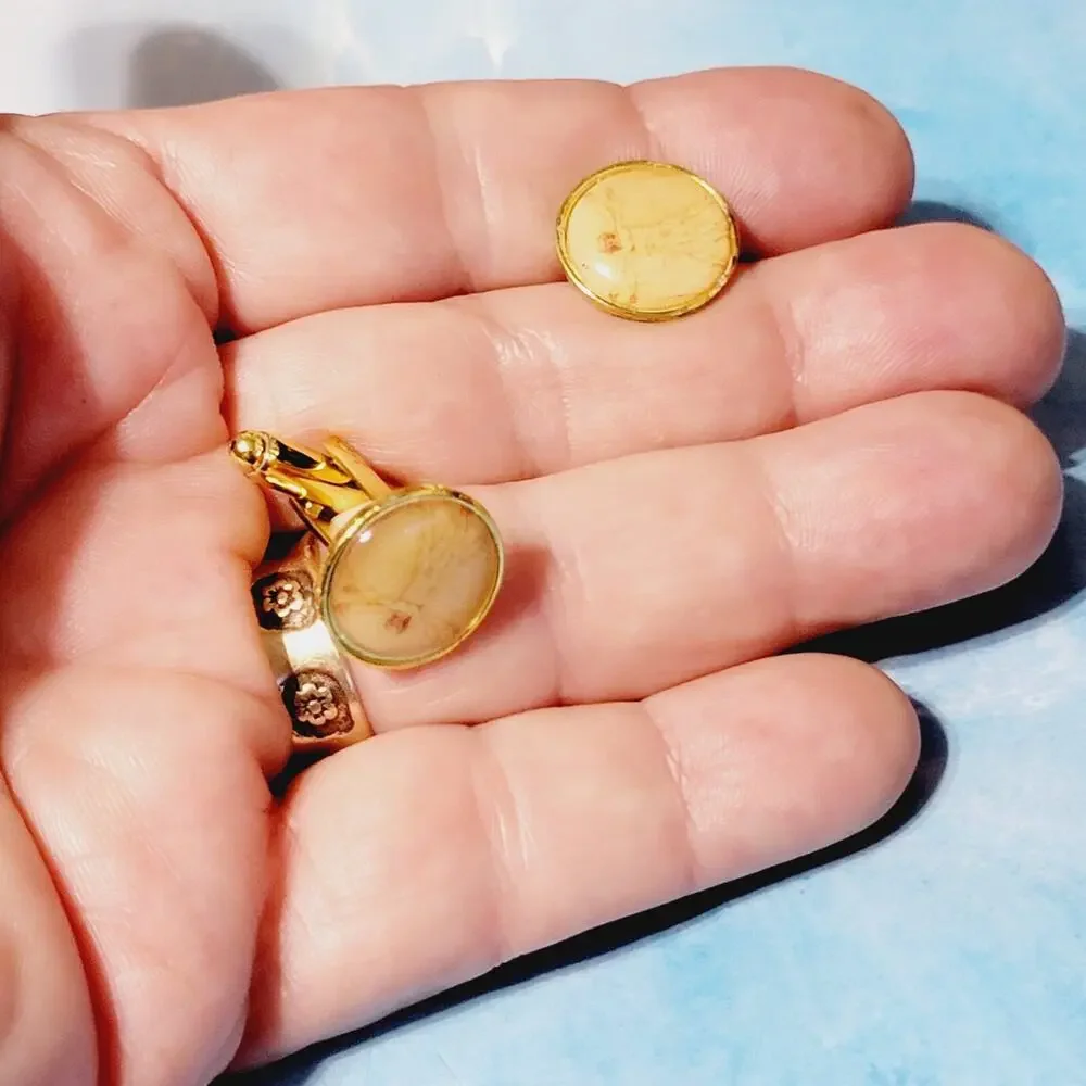 Michelangelo Cuff Links Gold Tone Round Sepia Body Map Lucite .5